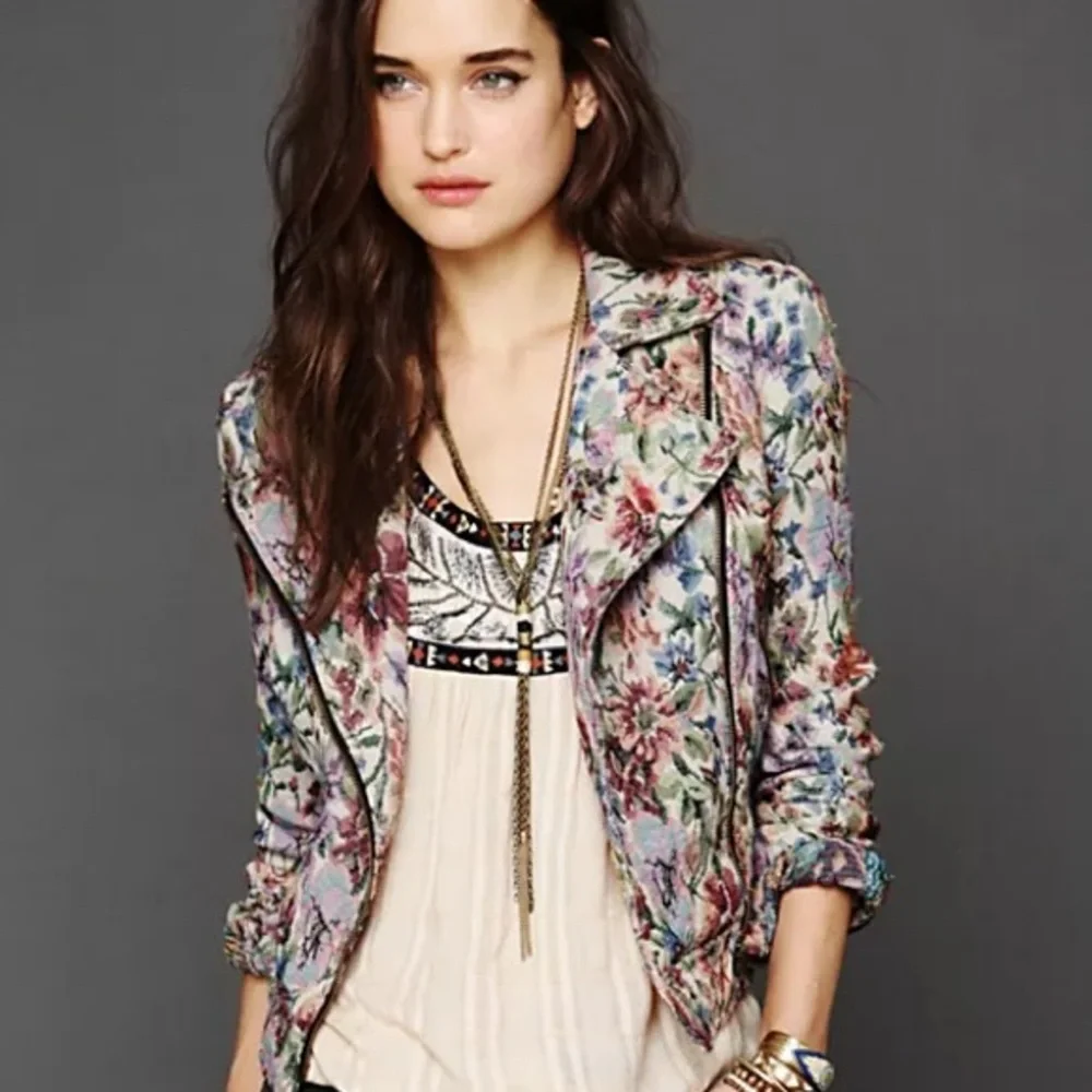 Free People Tapestry Boho Distressed Cropped Jacket
